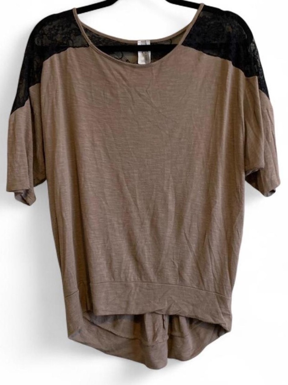 Y2K Tan Top with Black Lace Back Size Large